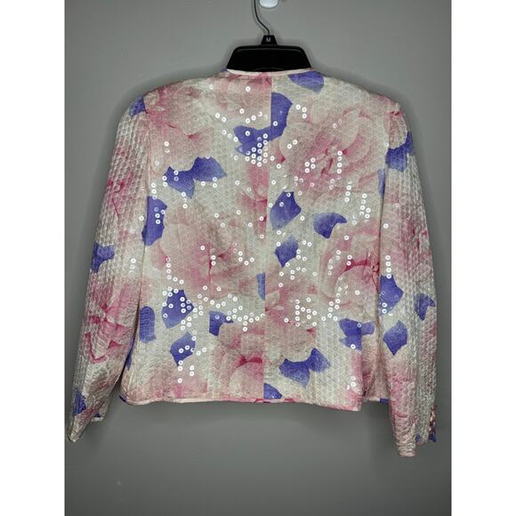 Vintage Ann Crimms Y2K Floral Sequin Button Front Womens Blazer Size 10 - Picture 3 of 5